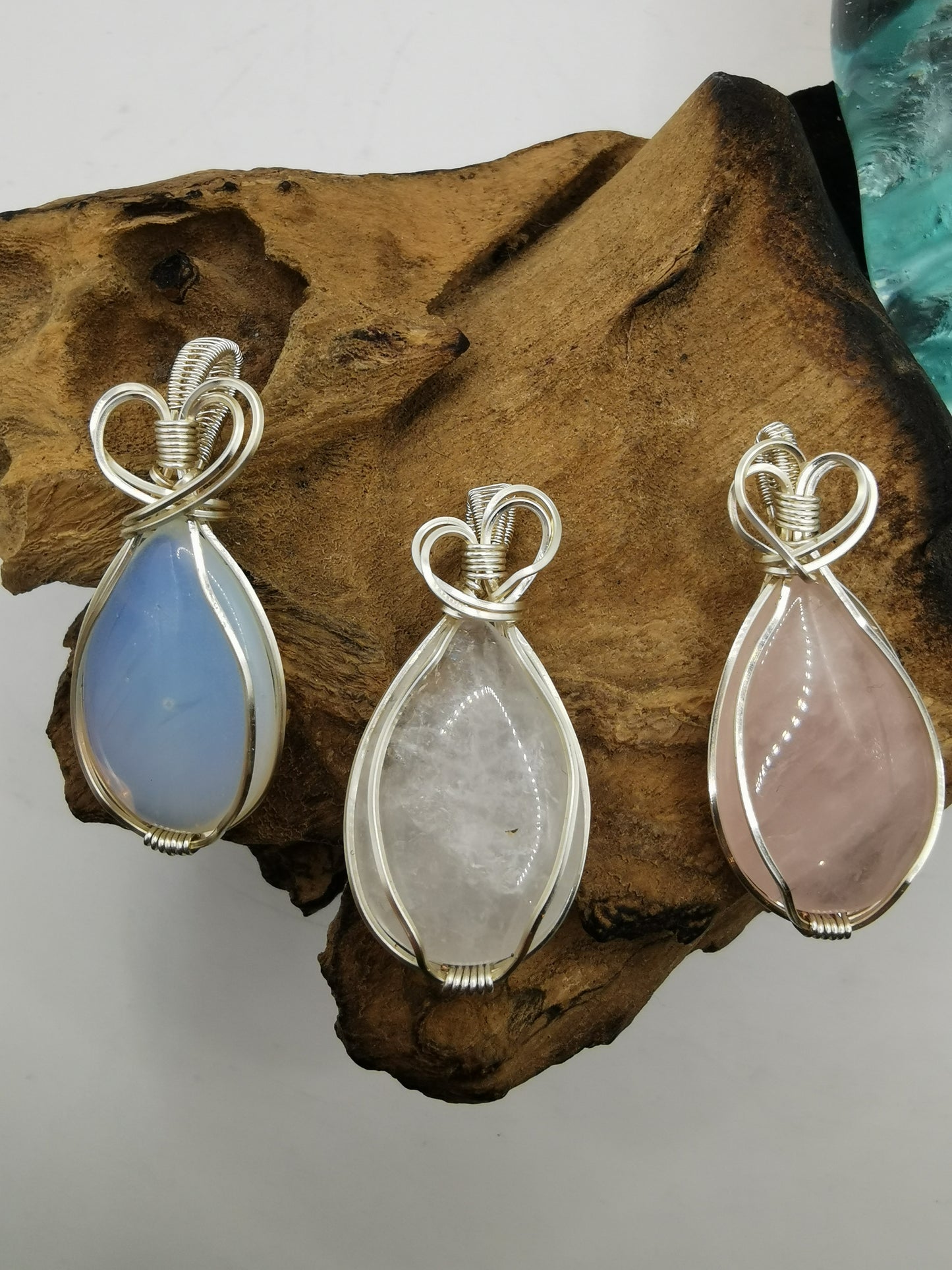 Silver Wire Wrapped Tear Drop Crystal Pendant