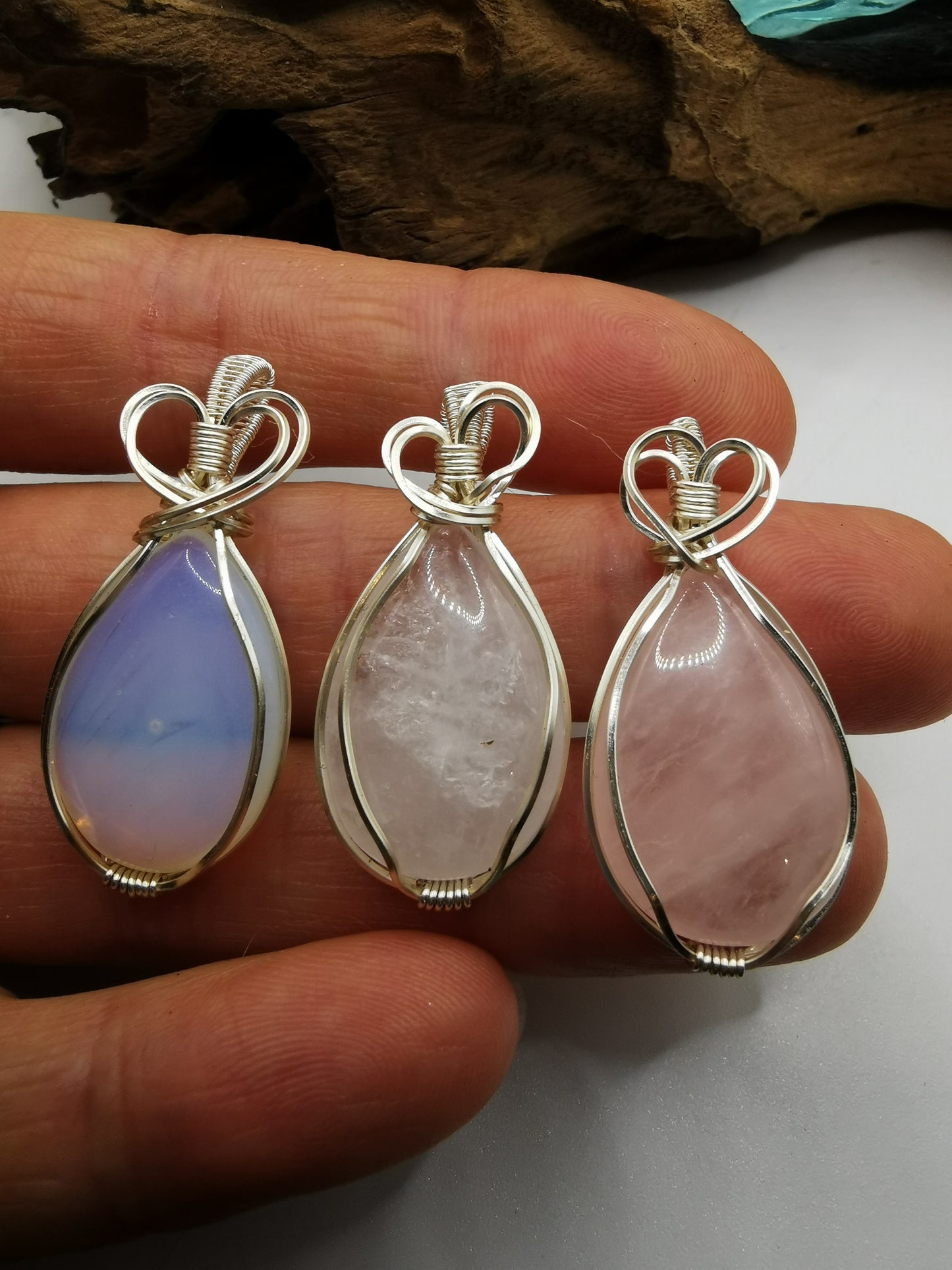 Silver Wire Wrapped Tear Drop Crystal Pendant