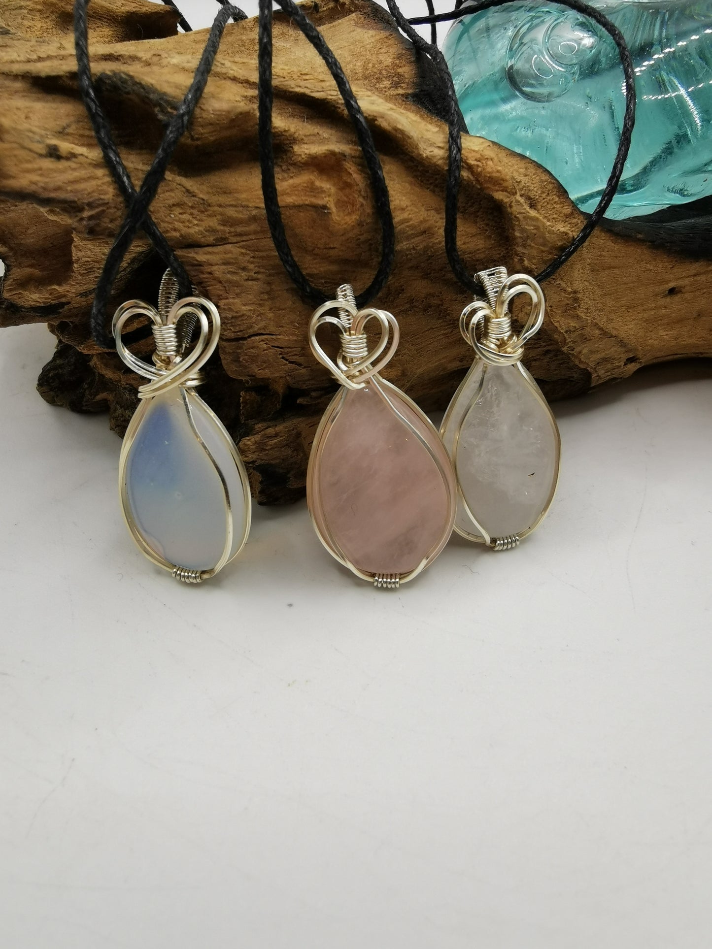 Silver Wire Wrapped Tear Drop Crystal Pendant