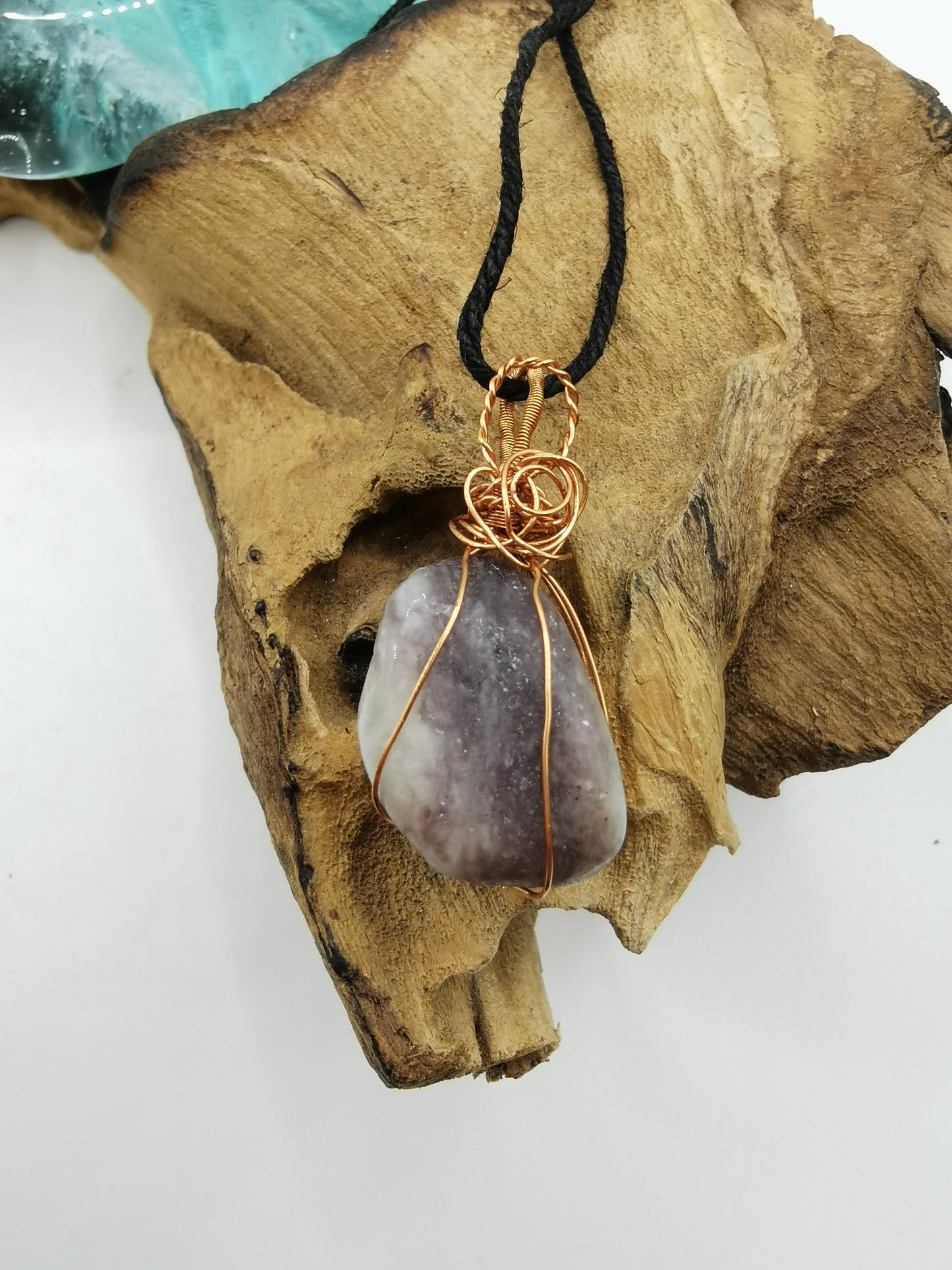 Copper Wire Wrapped Lepidolite Crystal Pendant