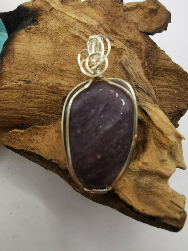 Silver Wire Wrapped Lepidolite Crystal Pendant