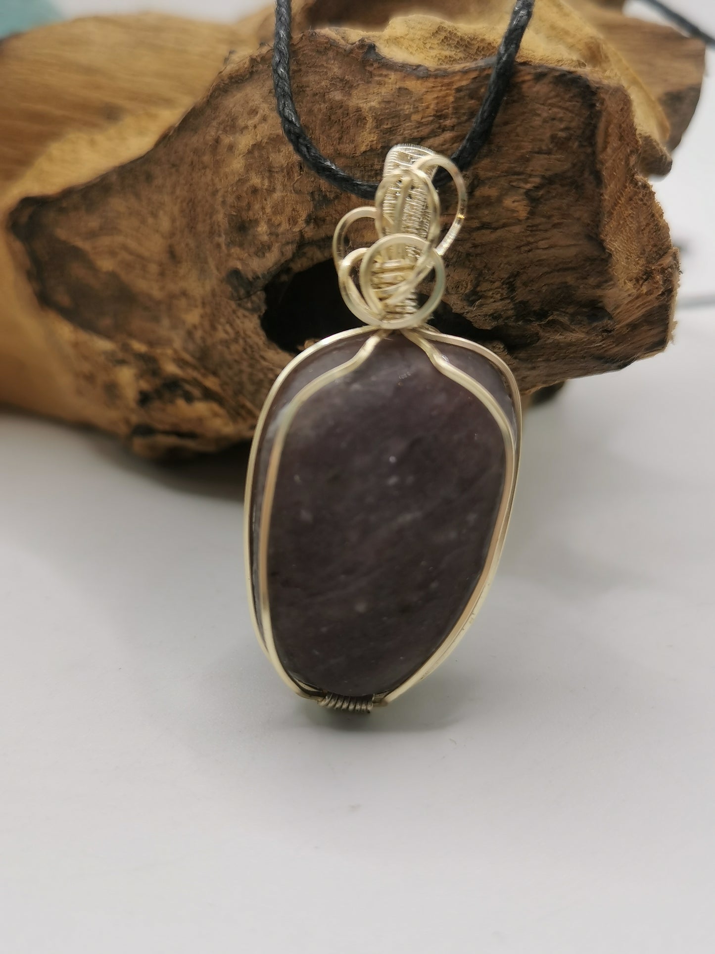 Silver Wire Wrapped Lepidolite Crystal Pendant