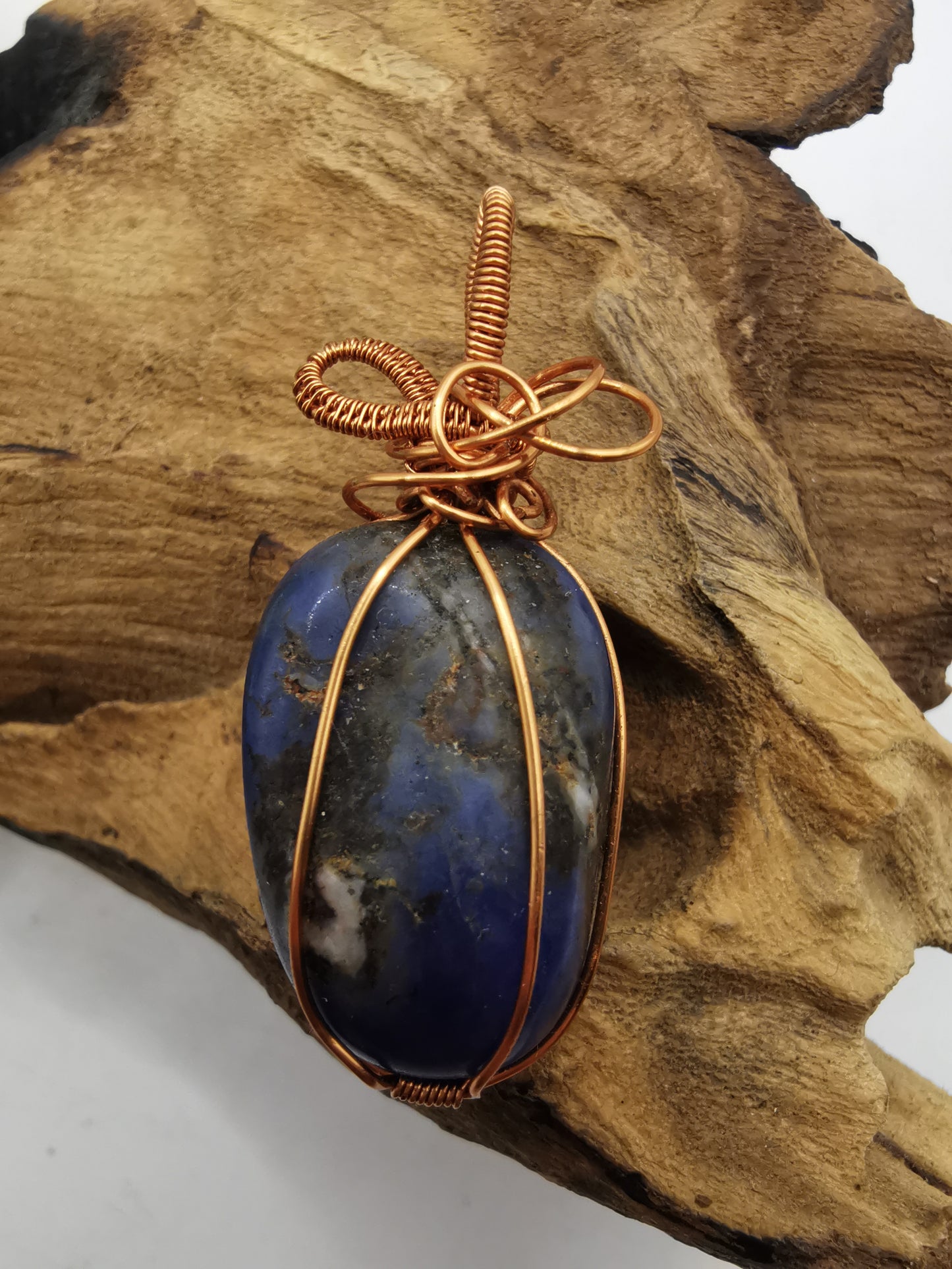 Copper Wire Wrapped Lapis Lazuli Crystal Pendant