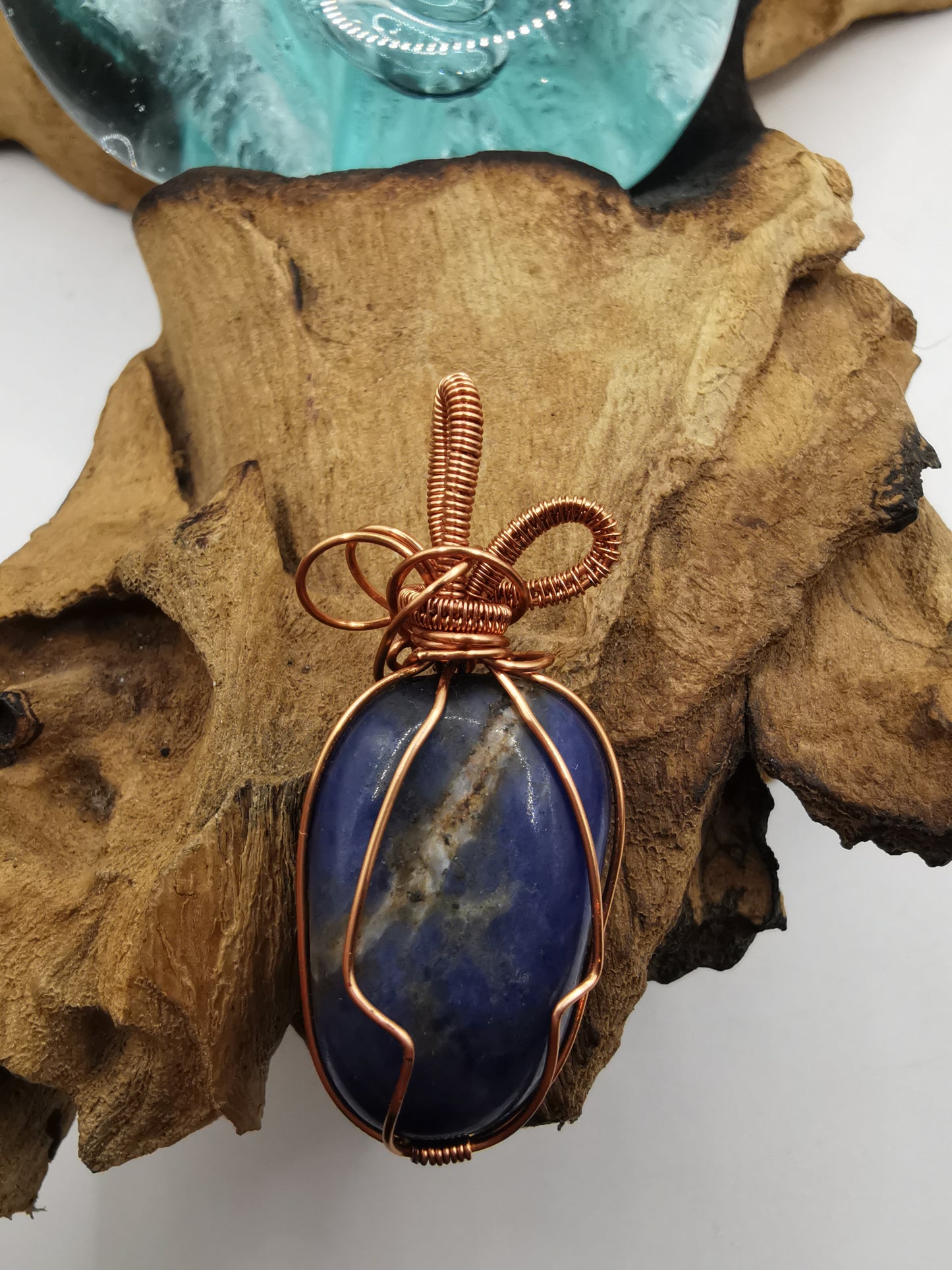 Copper Wire Wrapped Lapis Lazuli Crystal Pendant