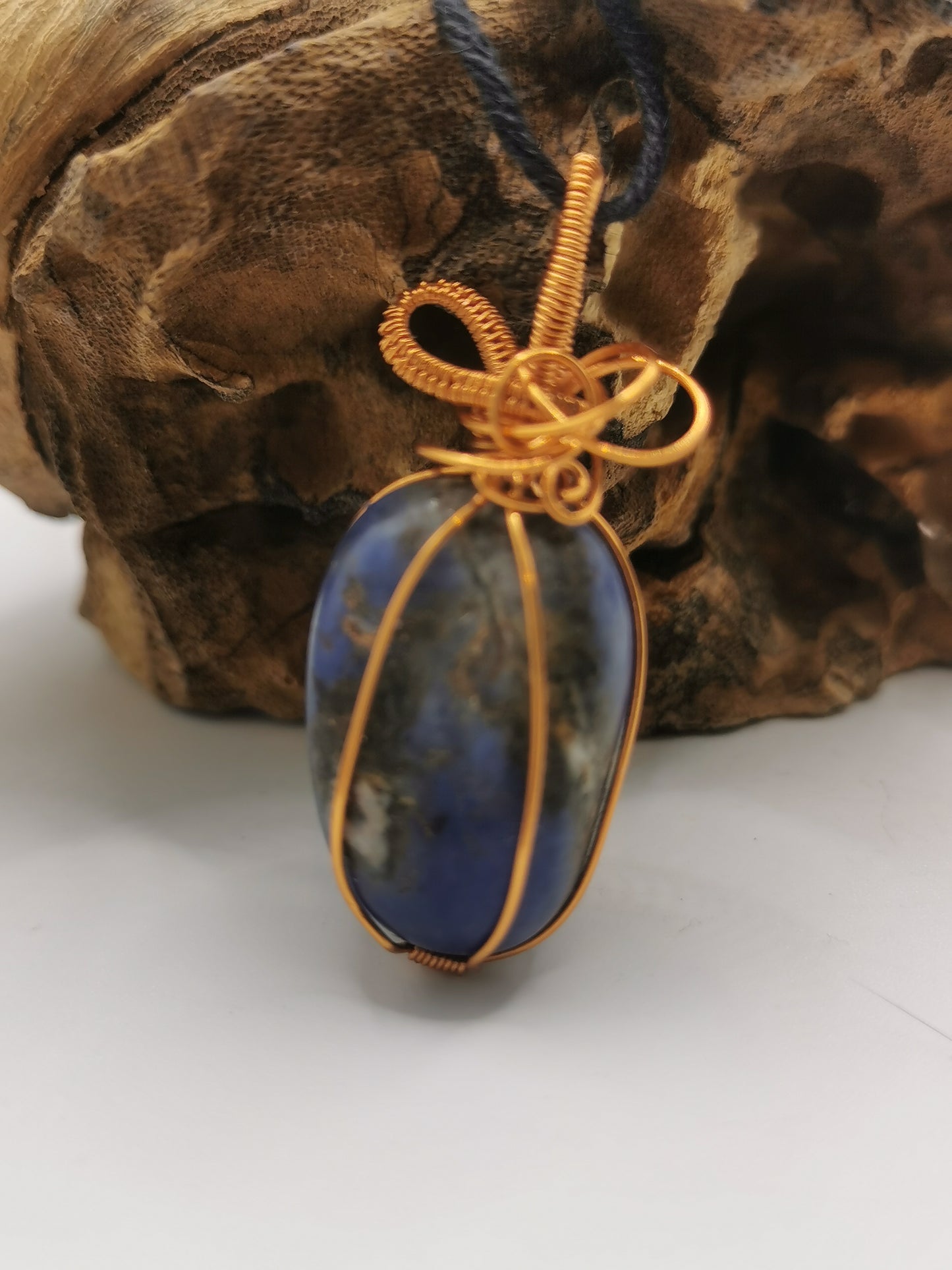 Copper Wire Wrapped Lapis Lazuli Crystal Pendant