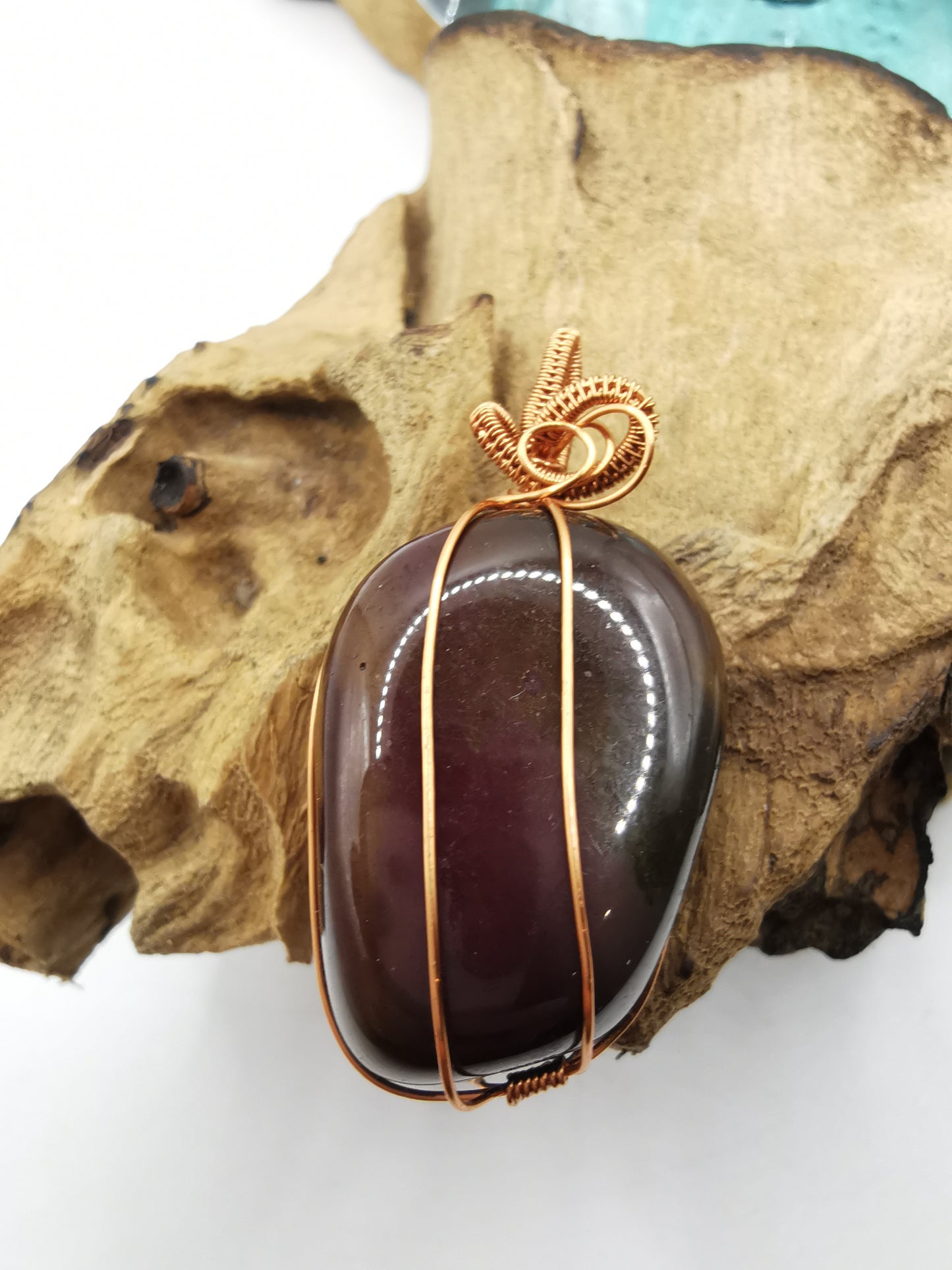 Copper Wire Wrapped Mookaite Crystal Pendant