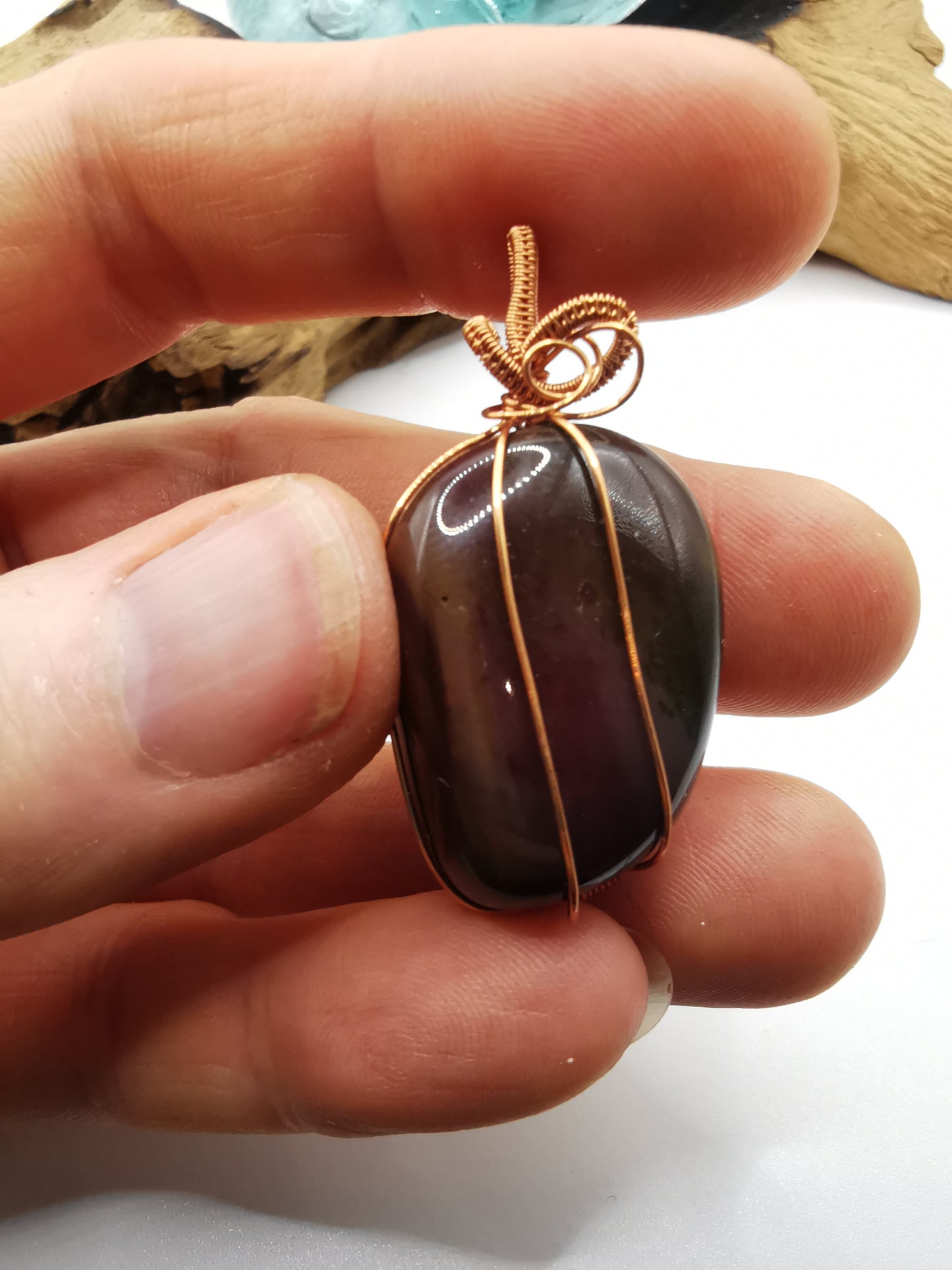 Copper Wire Wrapped Mookaite Crystal Pendant