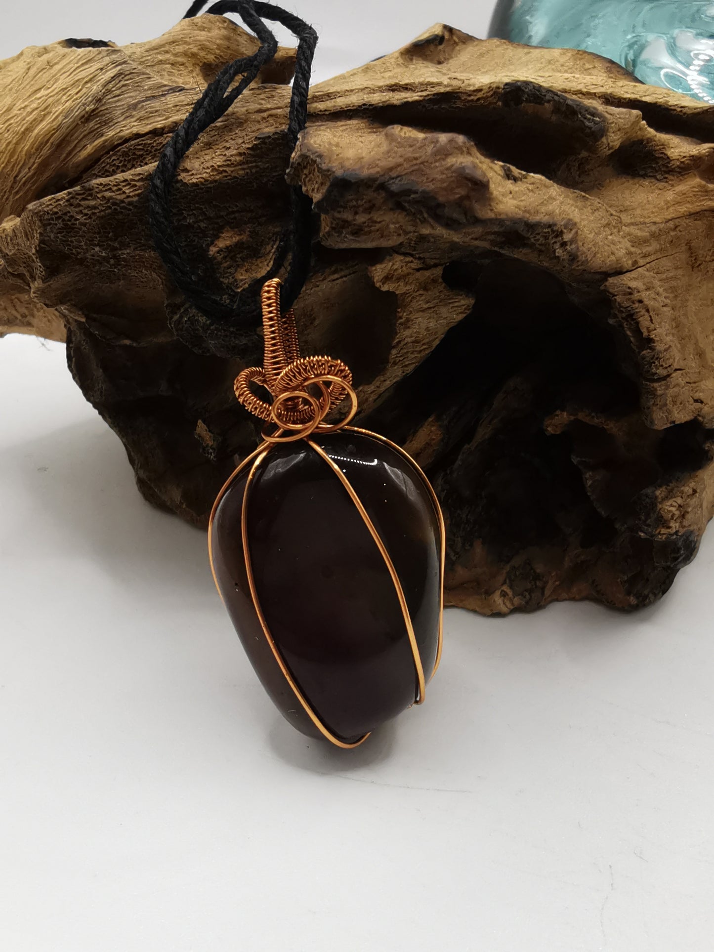 Copper Wire Wrapped Mookaite Crystal Pendant