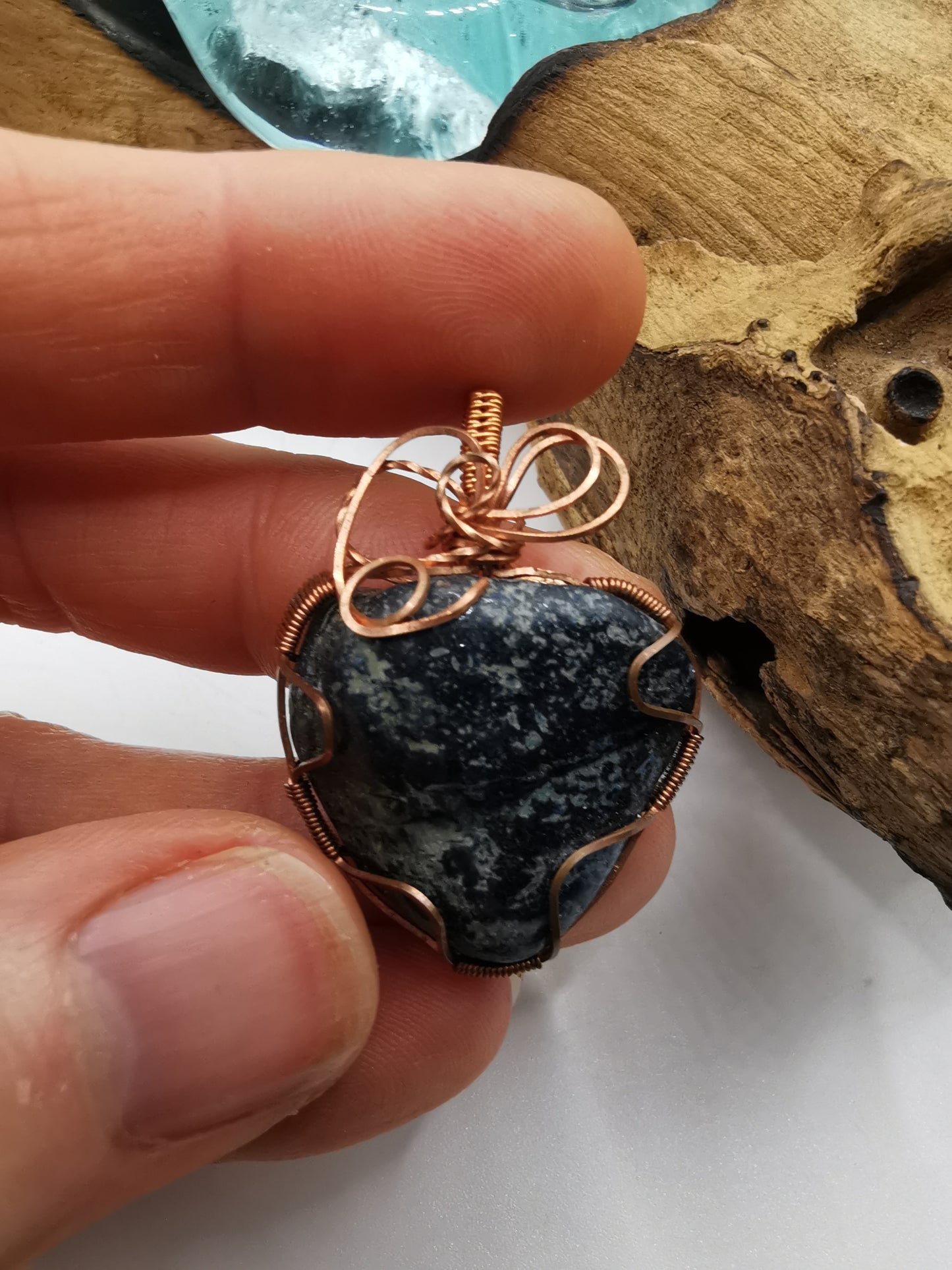 Copper Wire Wrapped Sodalite Pendant