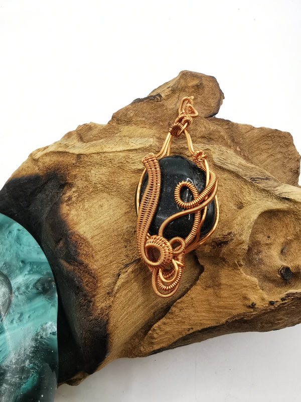 Copper Wire Wrapped Moss Agate Crystal Pendant