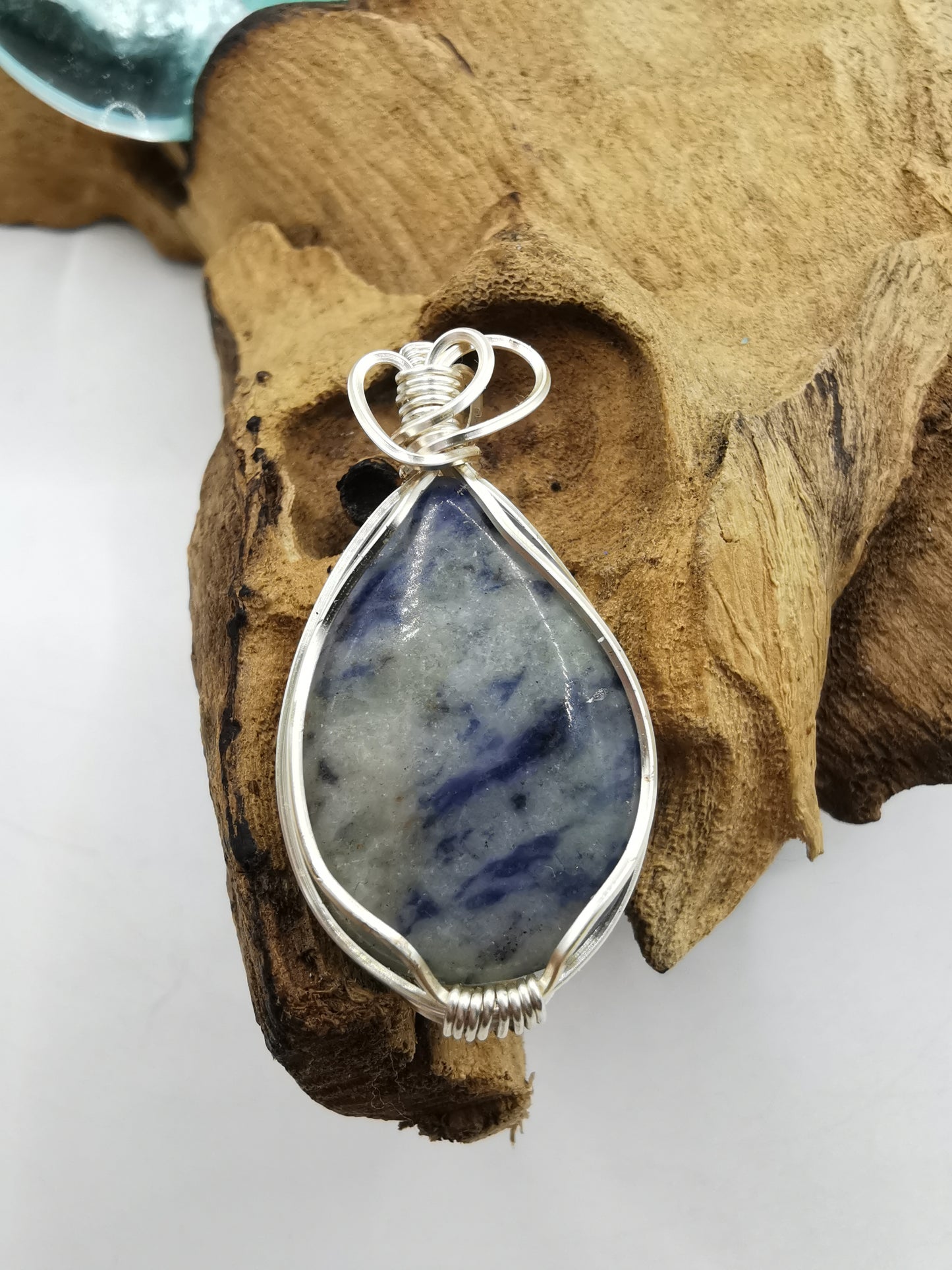 Silver Wire Wrapped Tear Drop Crystal Pendant