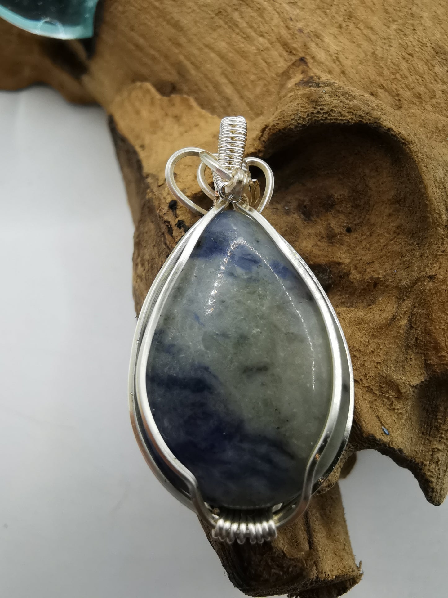 Silver Wire Wrapped Tear Drop Crystal Pendant