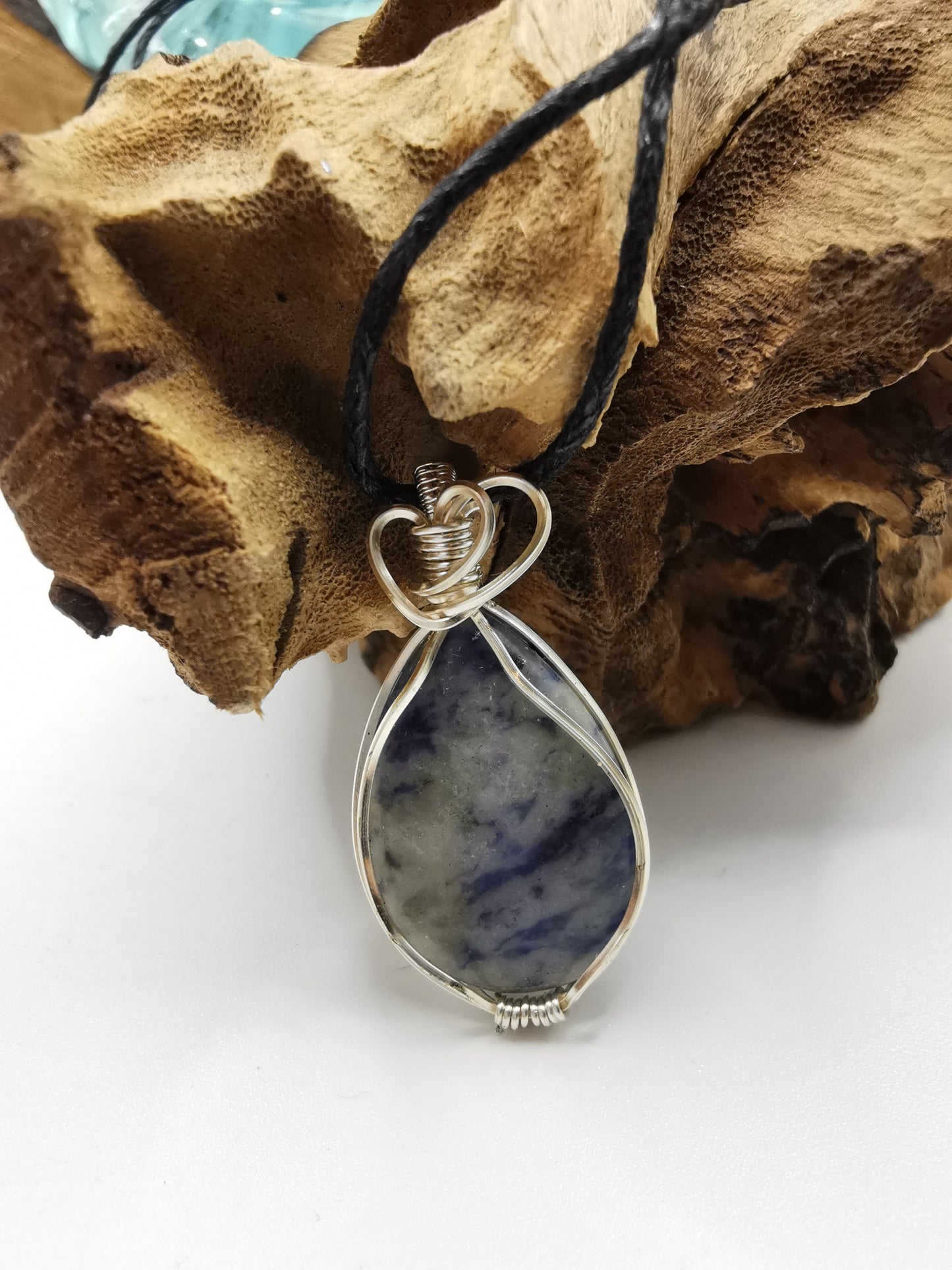 Silver Wire Wrapped Tear Drop Crystal Pendant
