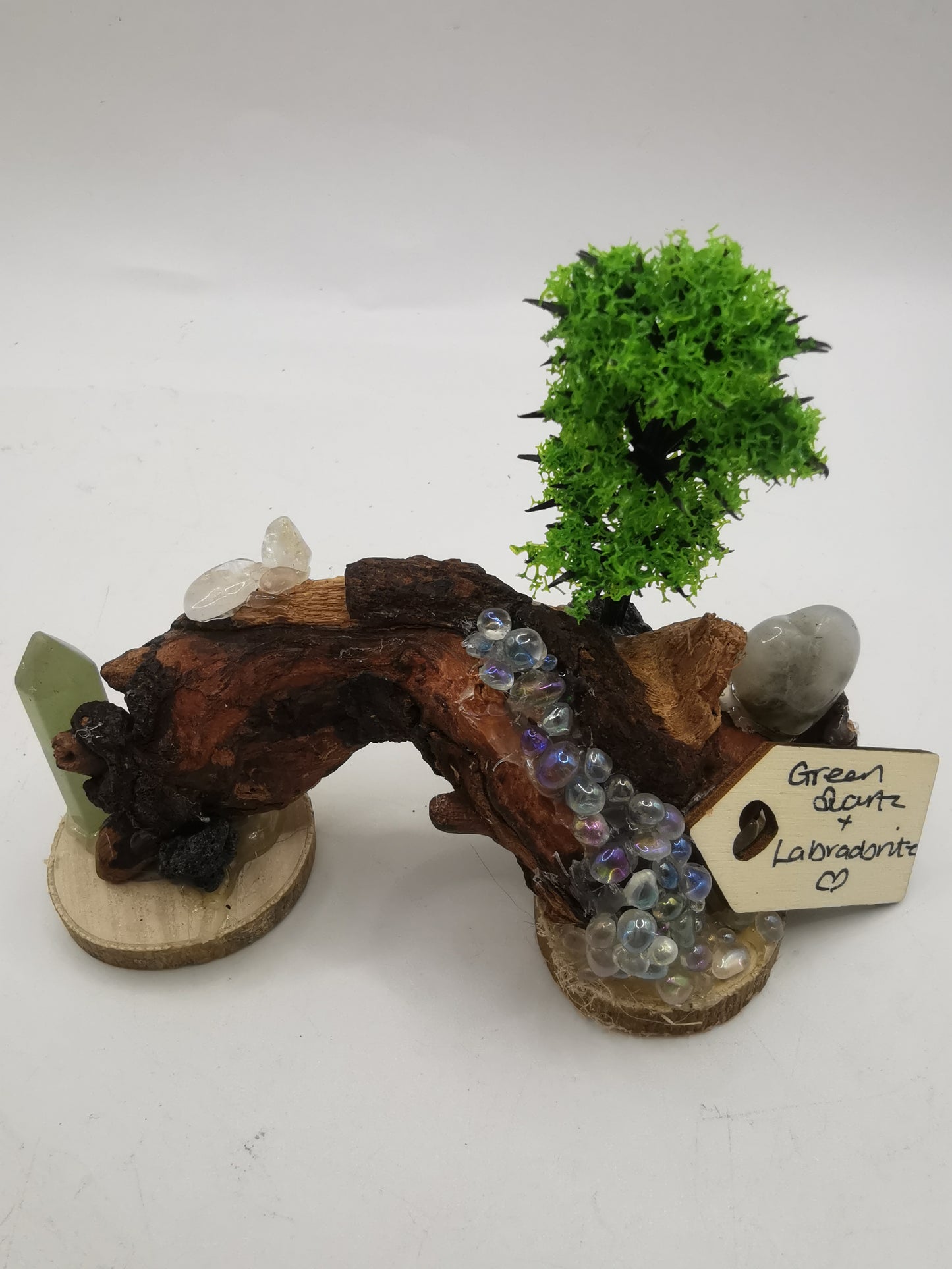 Green Quartz & Labradorite Driftwood Ornament