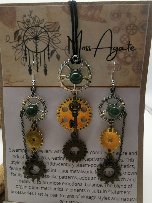 Steampunk Moss Agate Set