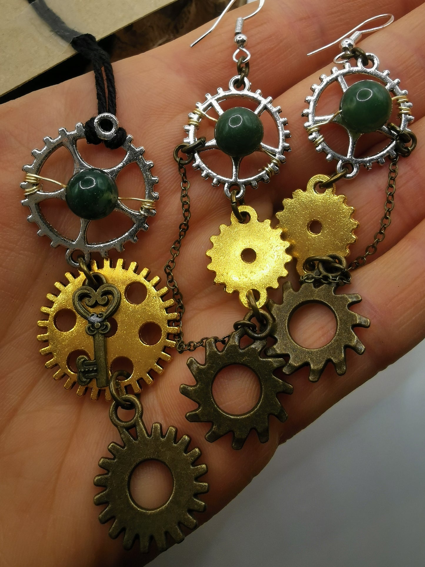 Steampunk Moss Agate Set