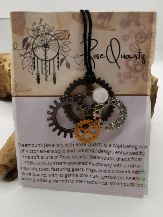 Steampunk Rose Quartz Pendant