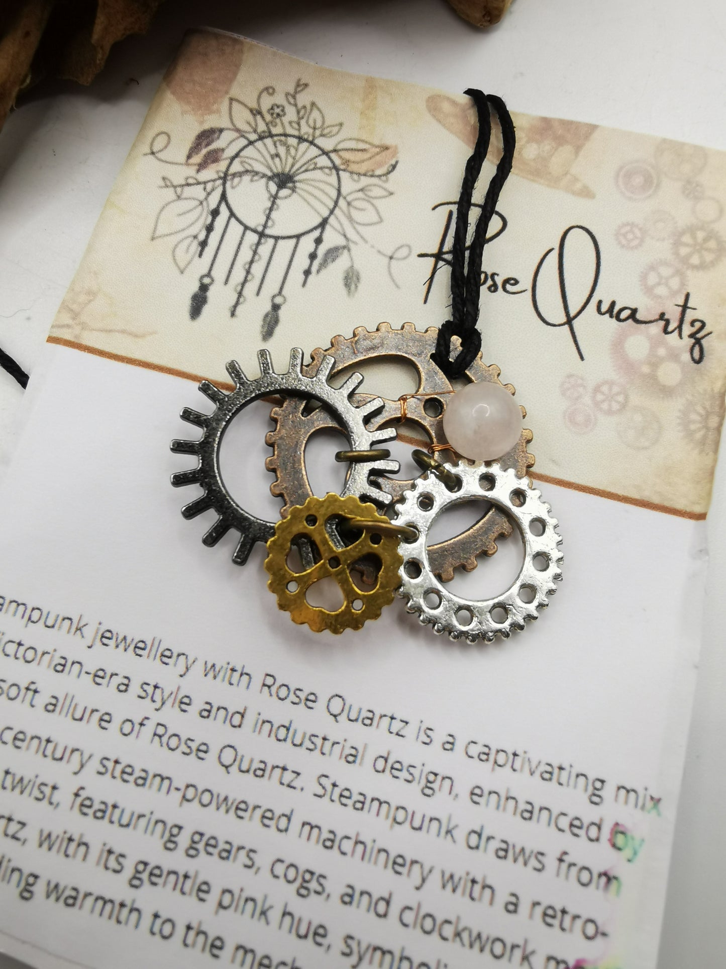 Steampunk Rose Quartz Pendant