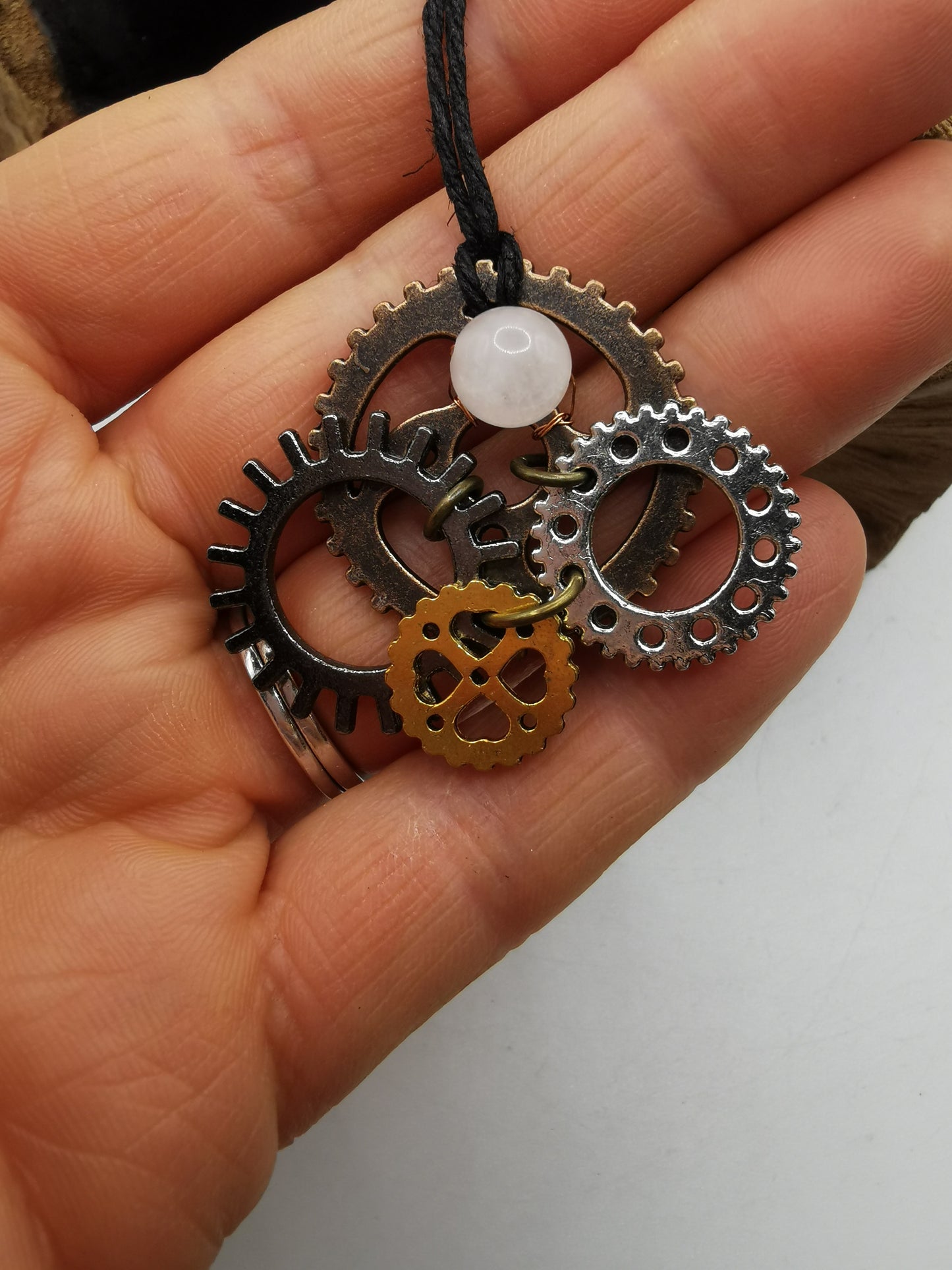 Steampunk Rose Quartz Pendant