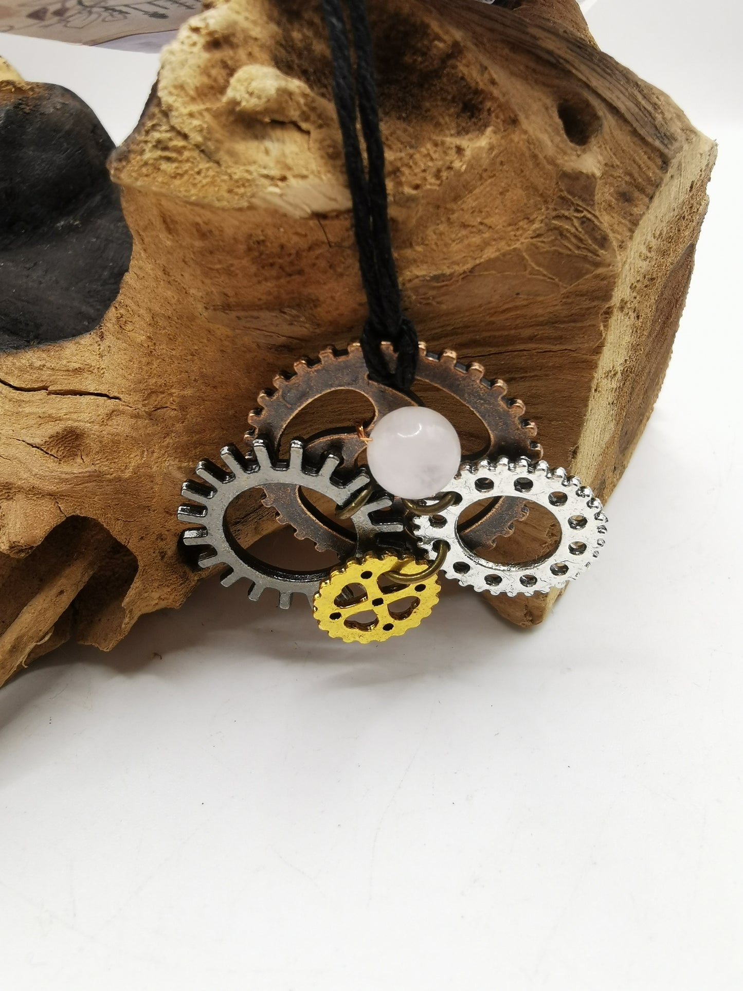 Steampunk Rose Quartz Pendant