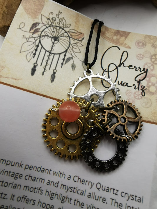 Steampunk Cherry Quartz Pendant