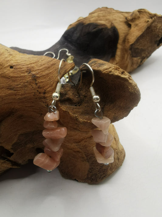 Peach Moonstone Crystal Chip Earrings