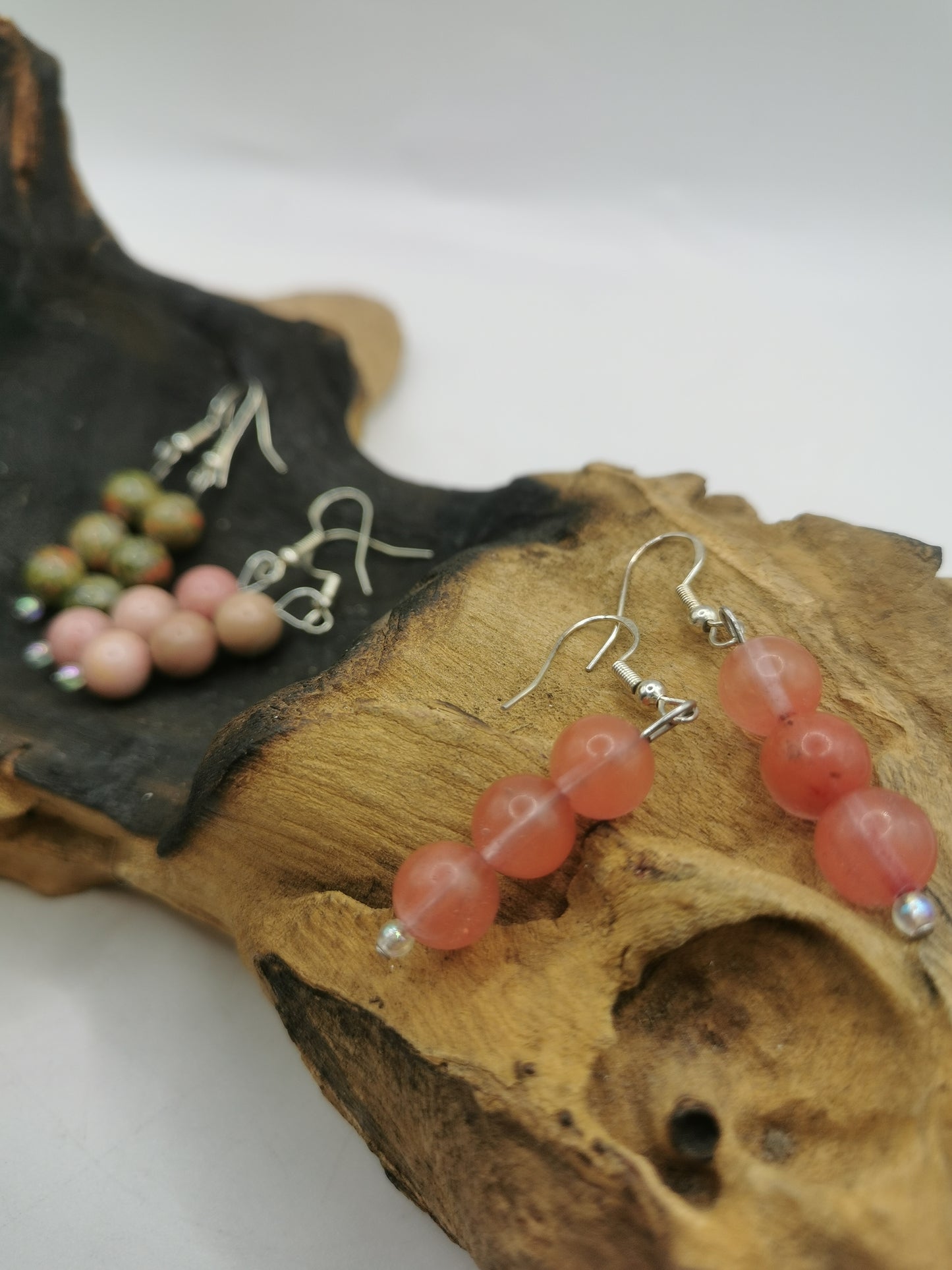 Unakite Triple Bead Earrings