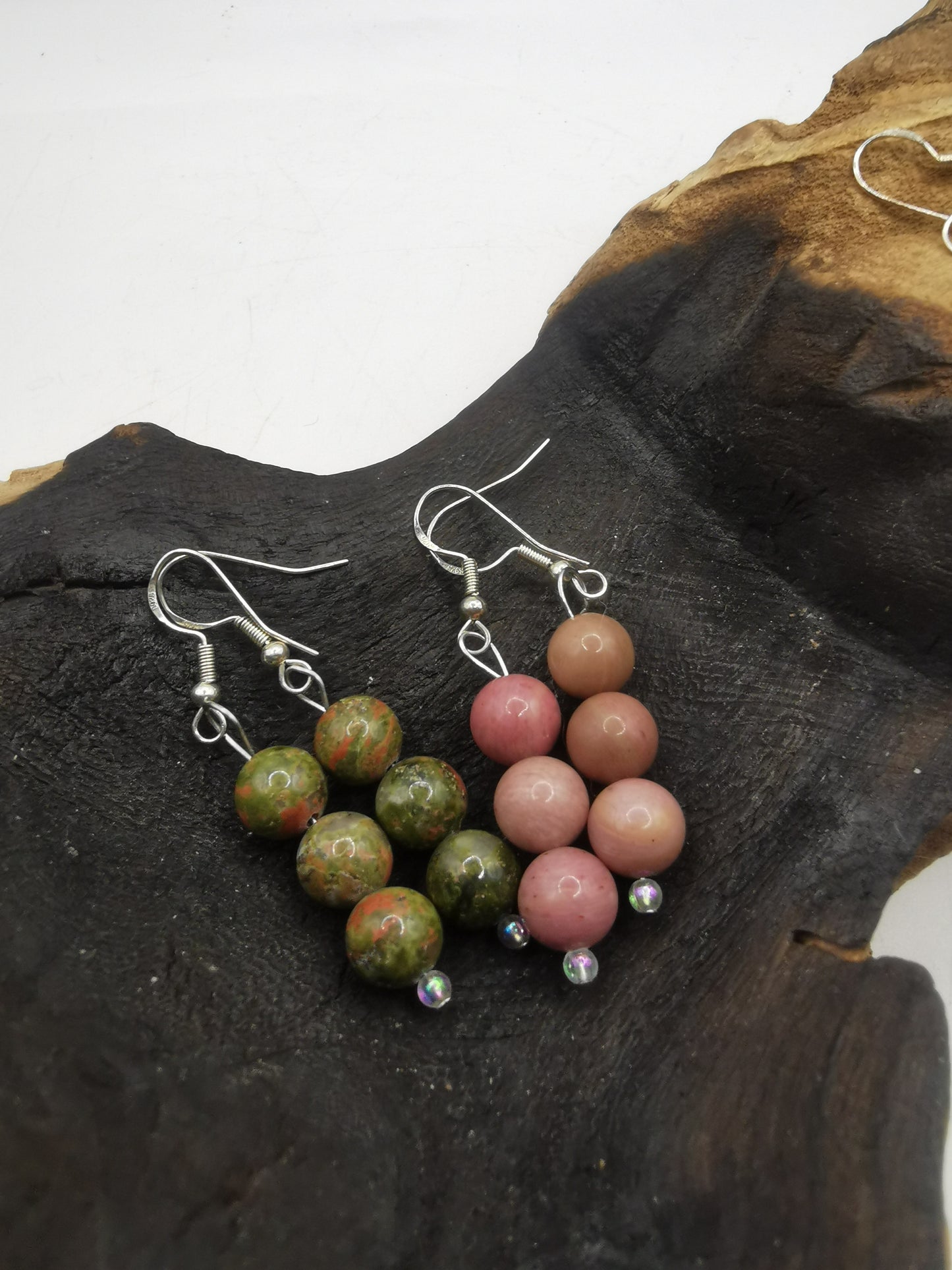 Thulite Triple Bead Earrings