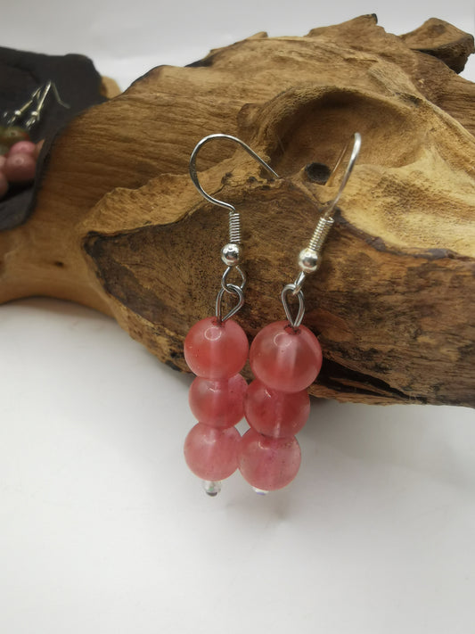 Cherry Quartz Triple Bead Earrings