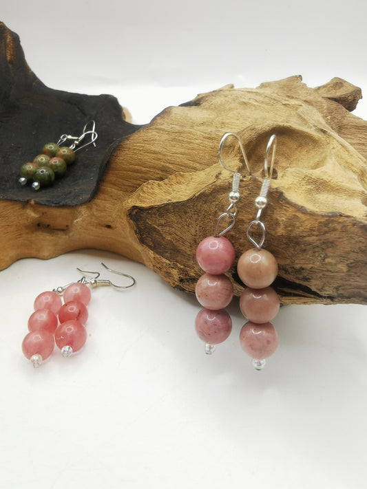 Thulite Triple Bead Earrings
