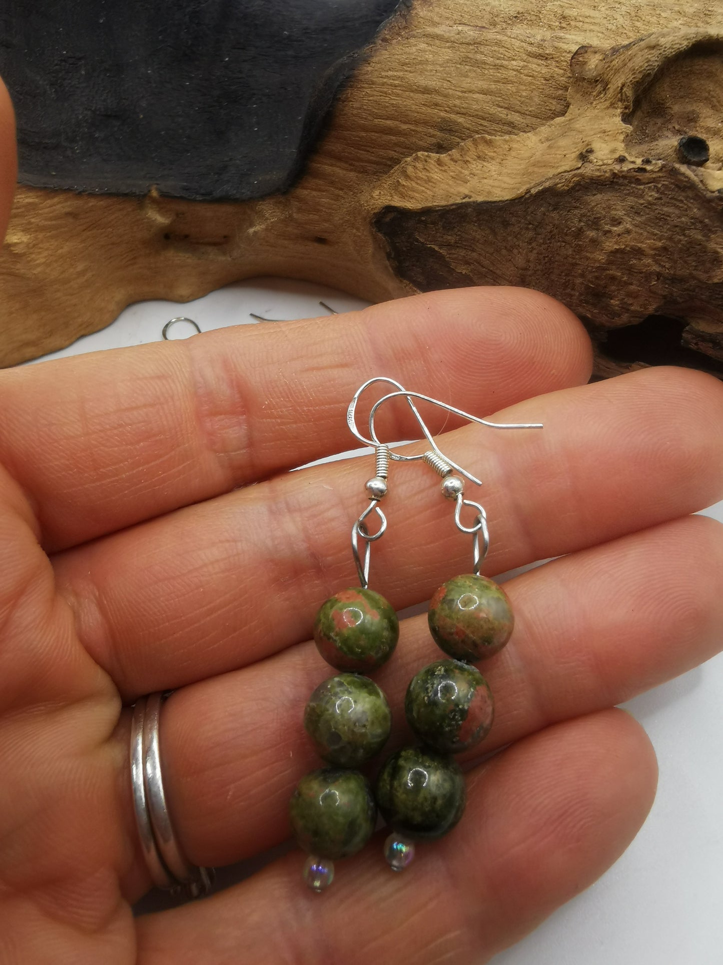 Unakite Triple Bead Earrings