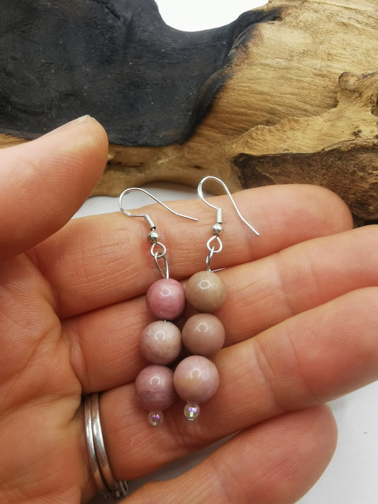 Thulite Triple Bead Earrings