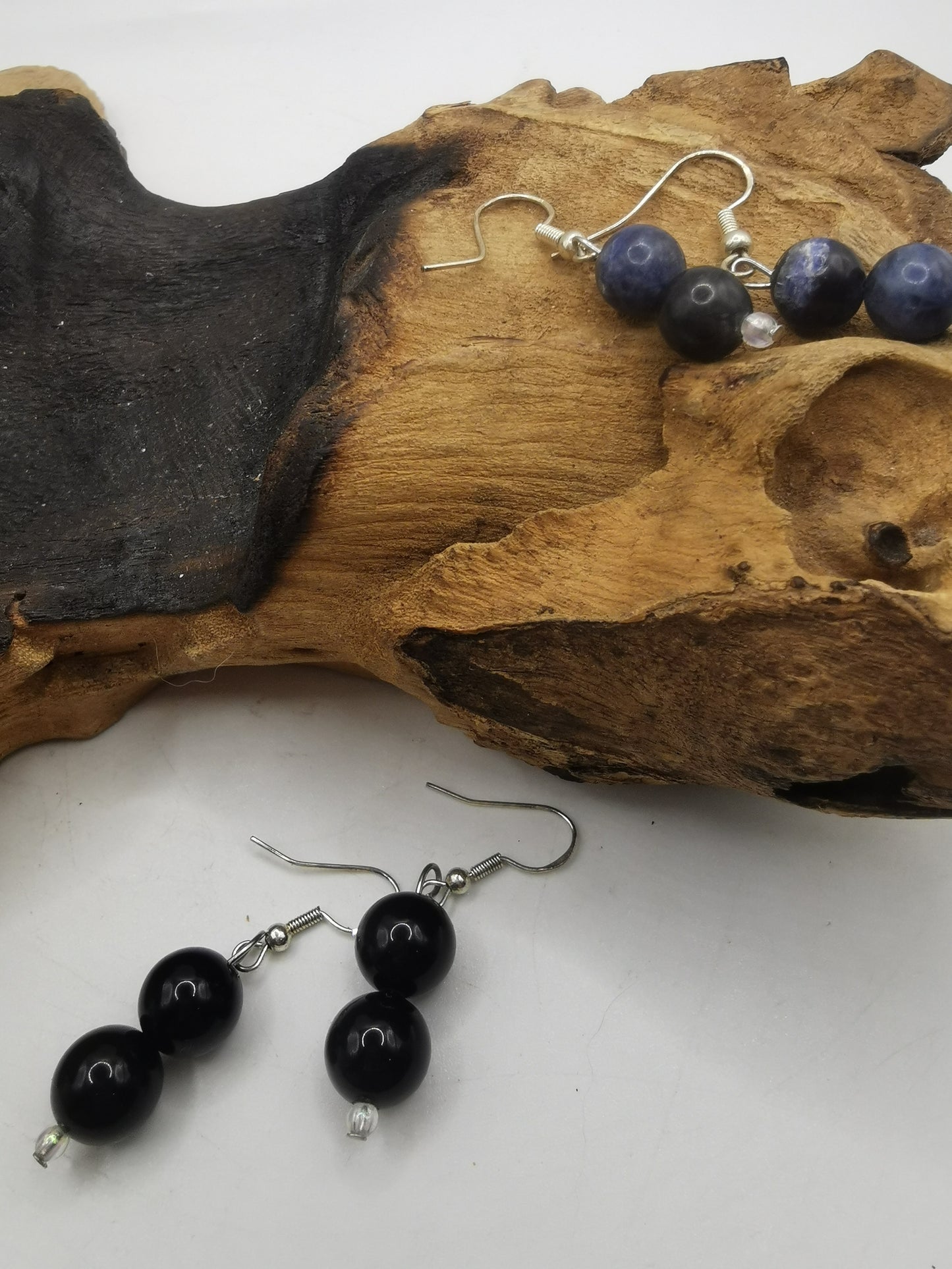 Black Obsidian Double Bead Earrings