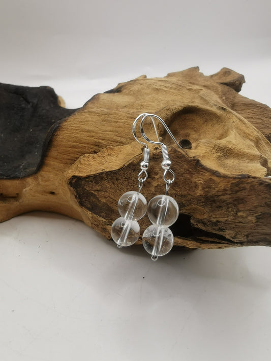 Clear Quartz Double Bead Earrings
