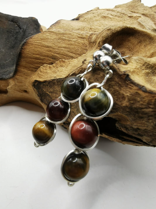 Triple Tiger's Eye Crystal Pendant & Earring Set