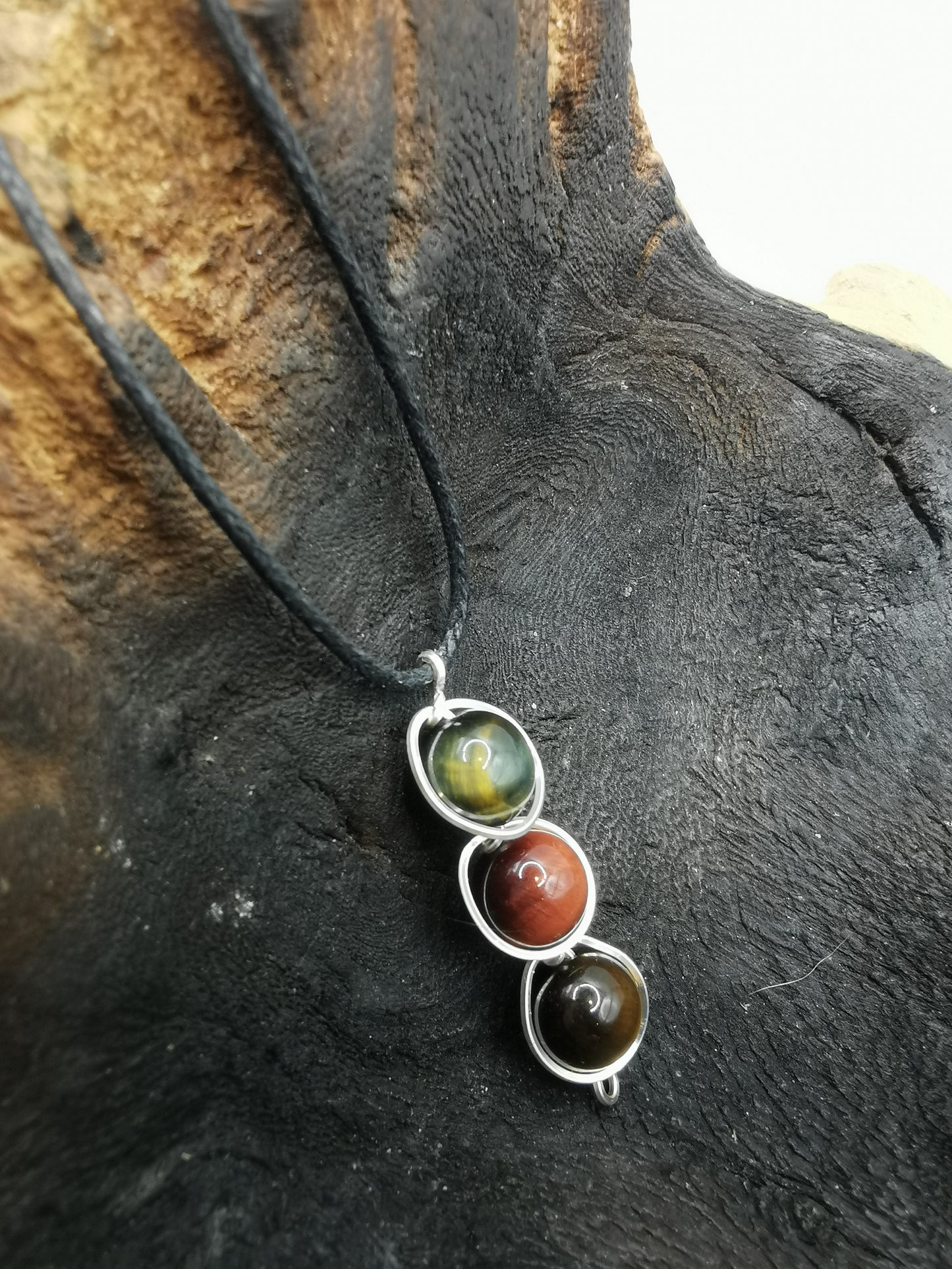 Triple Tiger's Eye Crystal Pendant & Earring Set