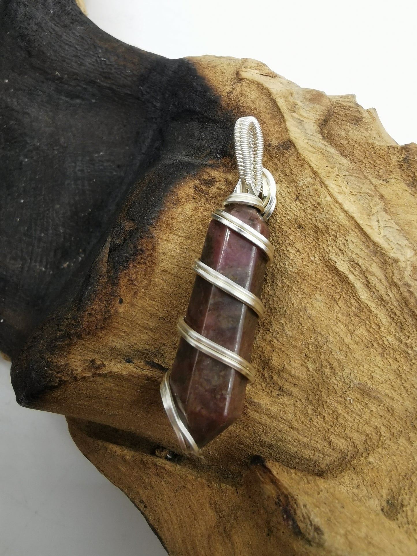 Rhodonite Point Crystal Pendant