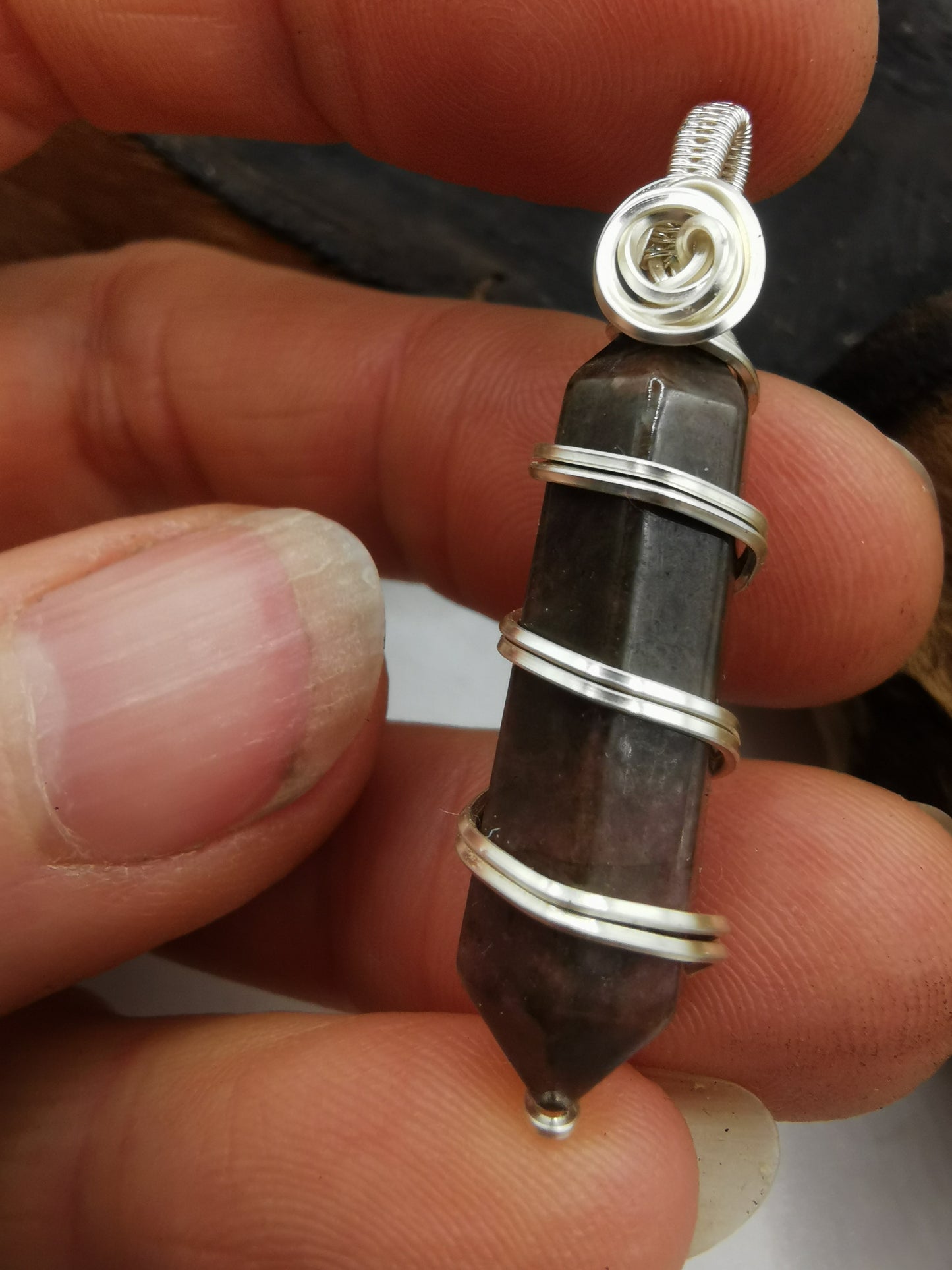 Rhodonite Point Crystal Pendant
