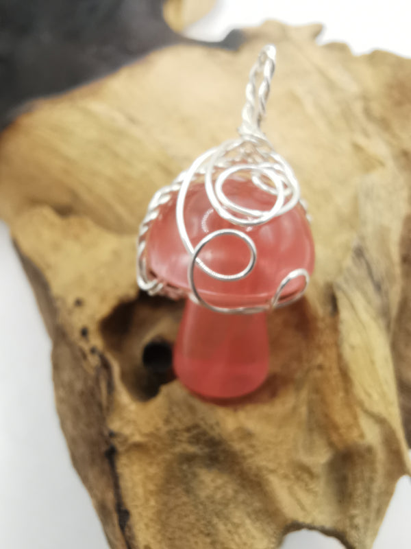 Cherry Quartz Mushroom Crystal Pendant