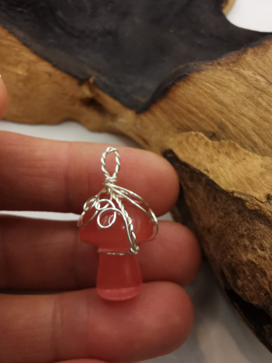 Cherry Quartz Mushroom Crystal Pendant