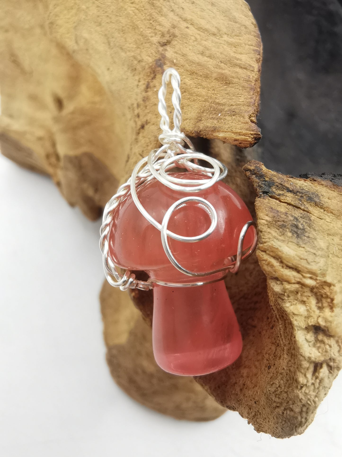 Cherry Quartz Mushroom Crystal Pendant