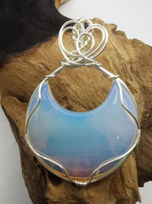 Opalite Crescent Moon Crystal Pendant