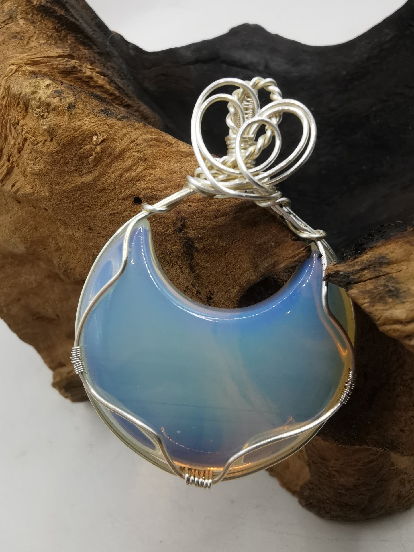 Opalite Crescent Moon Crystal Pendant
