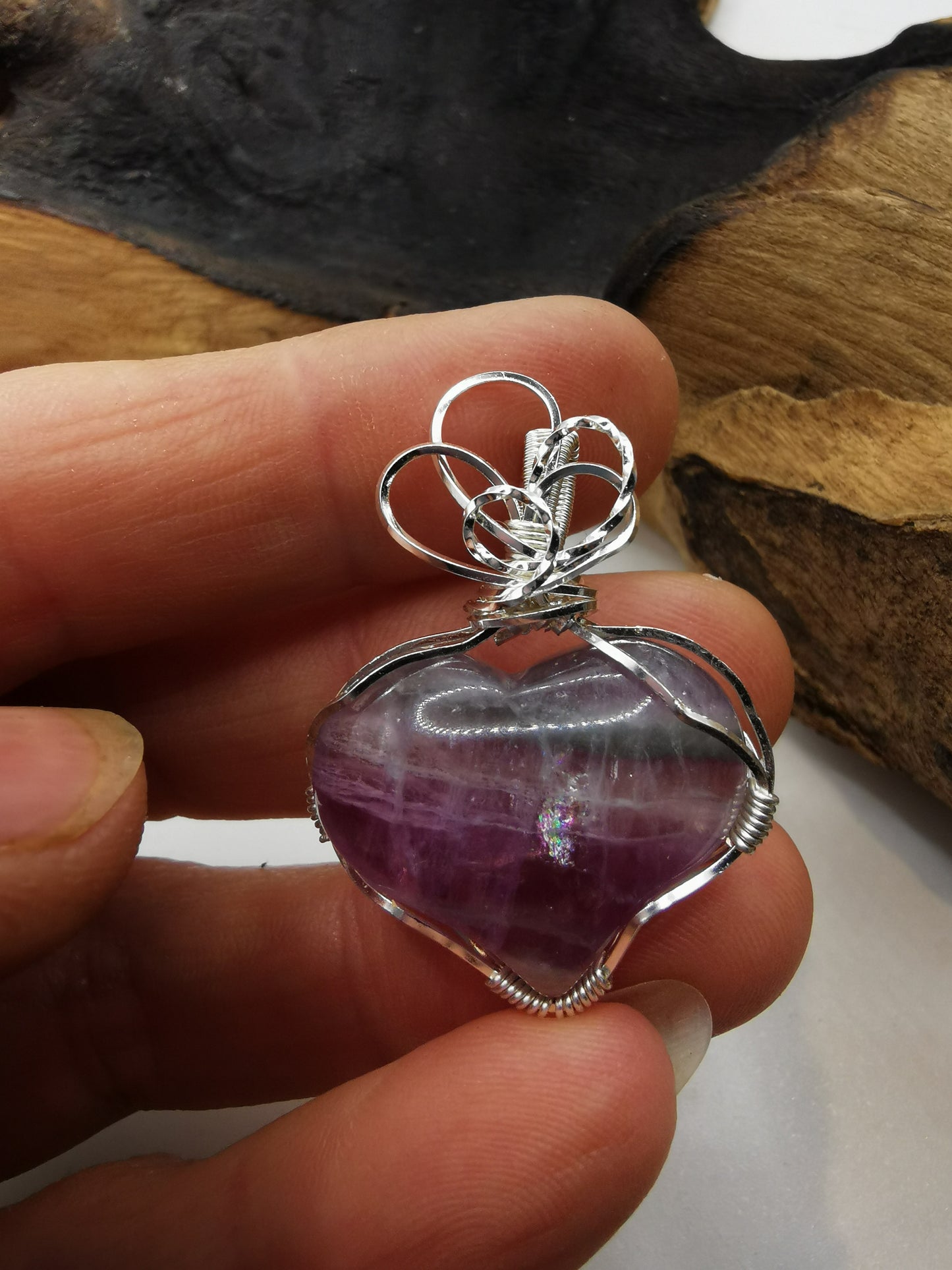 Fluorite Heart Crystal Pendant