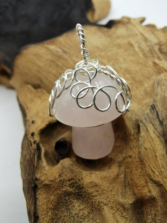 Rose Quartz Mushroom Crystal Pendant
