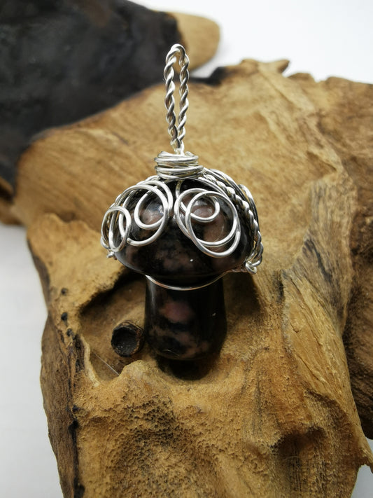 Rhodonite Mushroom Crystal Pendant