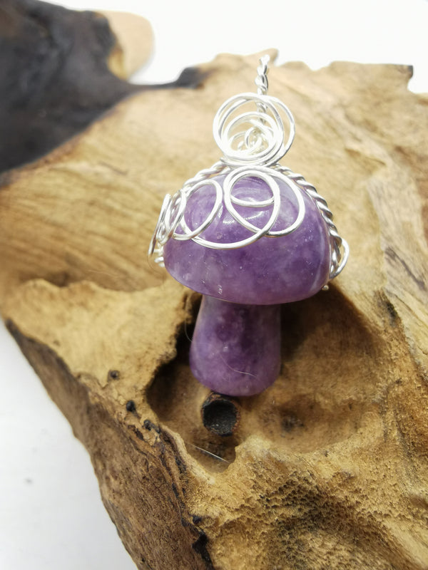 Lepidolite Mushroom Crystal Pendant