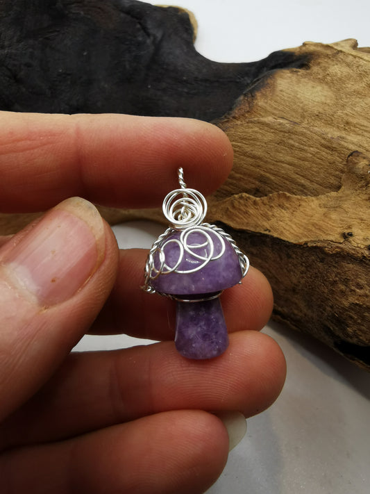 Lepidolite Mushroom Crystal Pendant