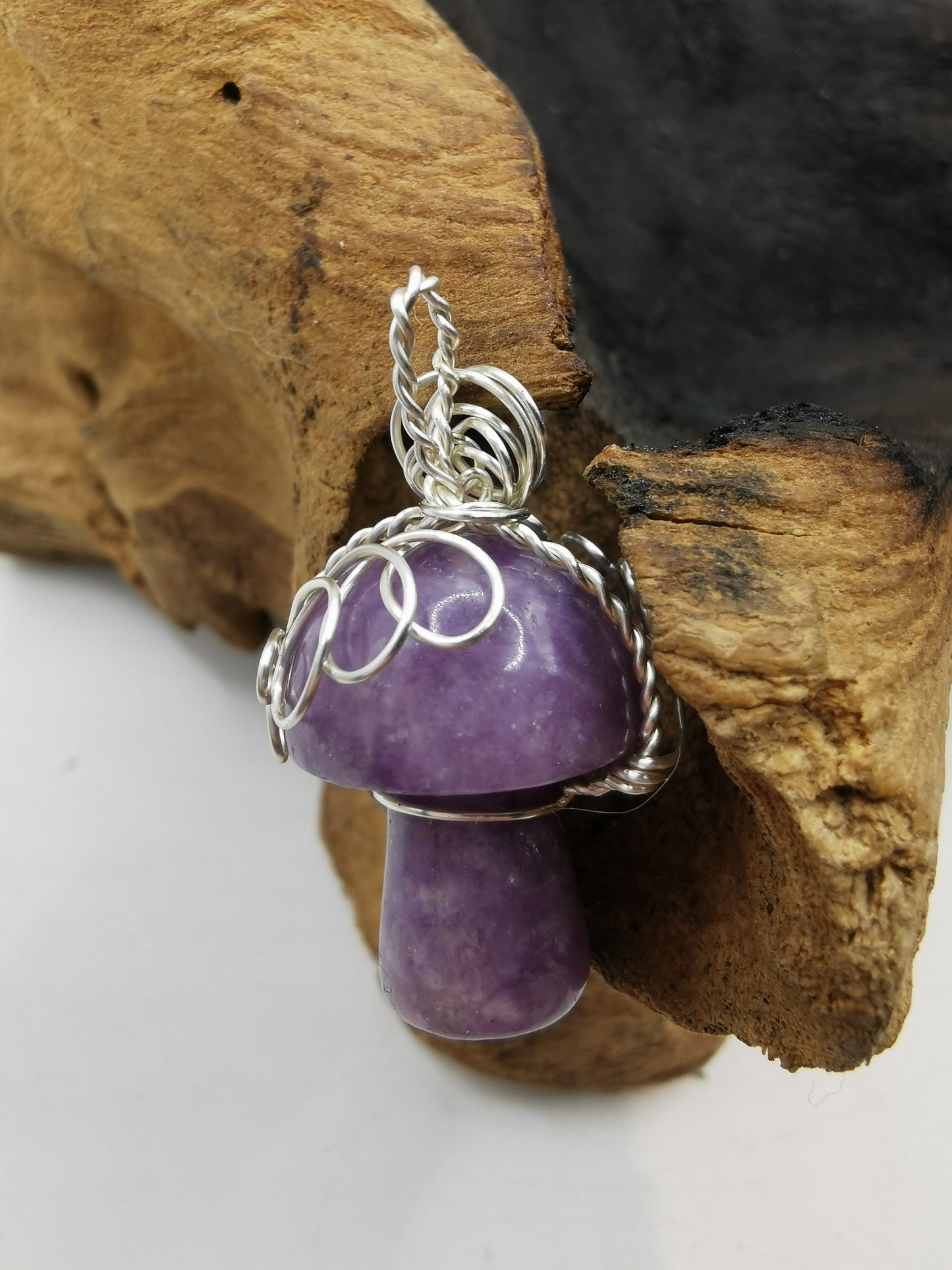 Lepidolite Mushroom Crystal Pendant