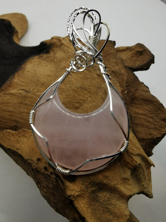 Rose Quartz Crescent Moon Crystal Pendant